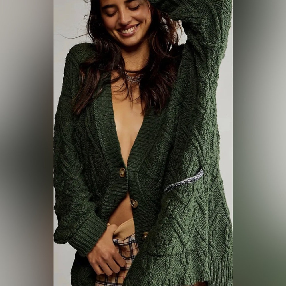 Free People Montana Oversized Cable Cardi Size Large Weathered Pine